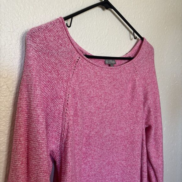 T by Talbots Large Sweater Knit Bateau Neck 100% Cotton Pink Classic Cozy Basic - Picture 2 of 8